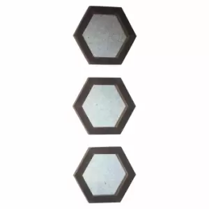 image of Crossland Grove Cowford Set Of 3 Hexagonal Mirrors Grey - 355 x 305mm