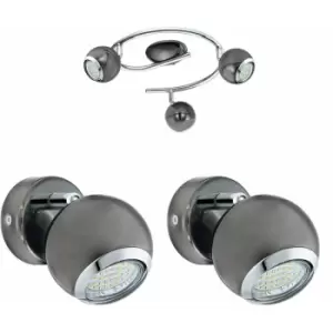 image of Ceiling Spot Light & 2x Matching Wall Lights Black Nickel Round Adjustable Lamp