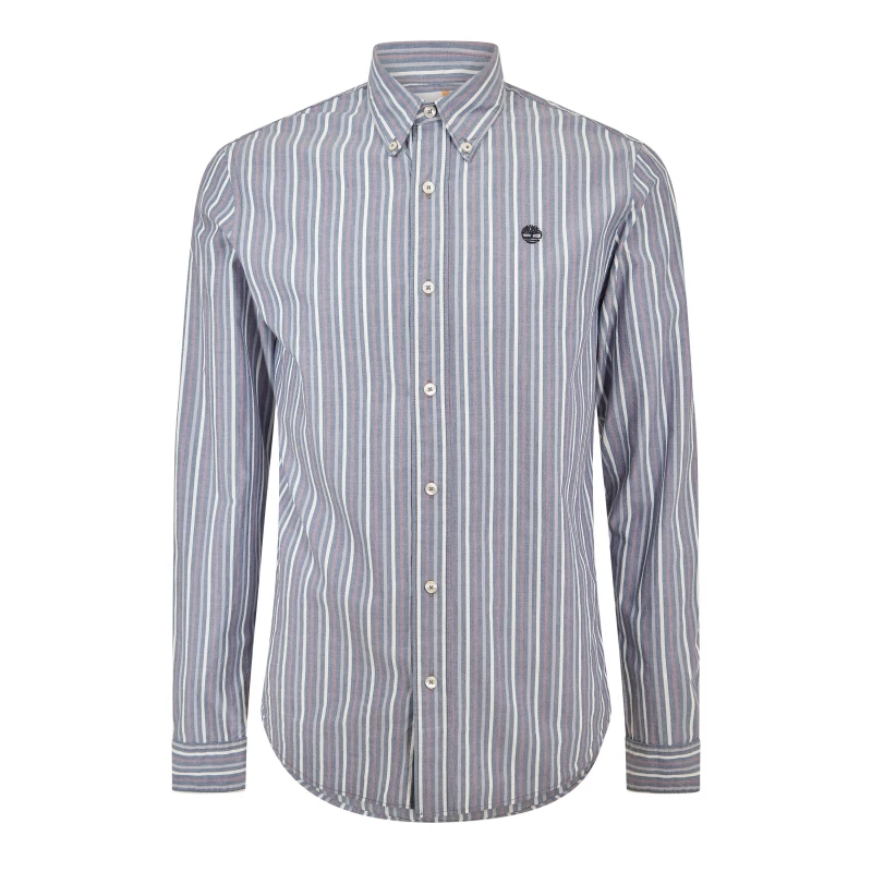 Image of Timberland Mens Striped Dark Denim Long Sleeve Oxford Shirt Dark Denim Yd male S