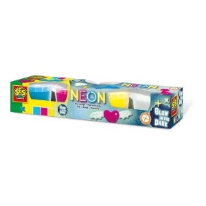 image of SES Creative - Childrens Modelling Dough Neon and Glow-in-the Dark Set 4 Pots (Multi-colour)