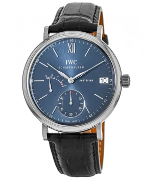 image of IWC Portofino Hand Wound Eight Days Blue Dial Leather Strap Mens Watch IW510106 IW510106