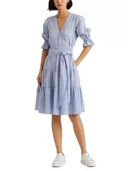 Image of Lauren by Ralph Lauren Drinthia Short Sleeve Day Dress - Blue Size 12, Women