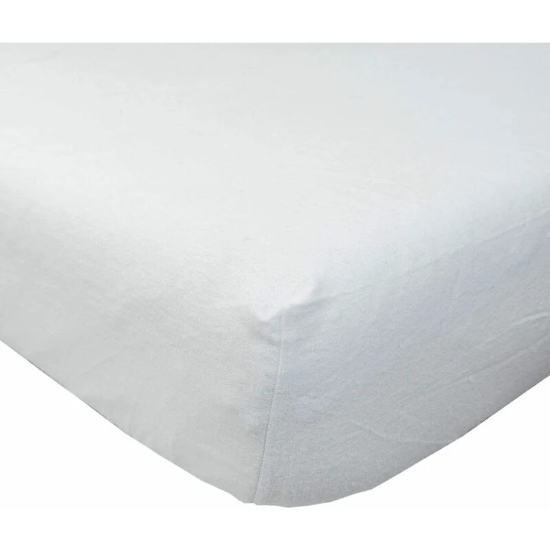 Image of Homescapes White Brushed Cotton Fitted Sheet 100% Cotton Luxury Flannelette, Single