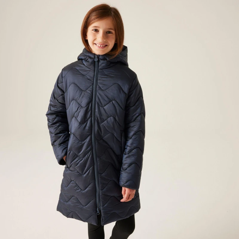 Image of Regatta Girls Cambrie Full Zip Longline Padded Coat 9-10 Years - Chest 69-73cm (Height 135-140cm) Navy RKN154G-540-9