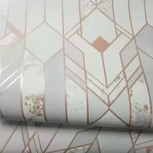 Image of Elixir Geometric Metallic Rose Gold Grey Heavyweight Wallpaper - Muriva