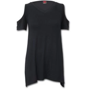 Image of Urban Fashion Cold Shoulder Goth Bottom Womens Large Short Sleeve Top - Black