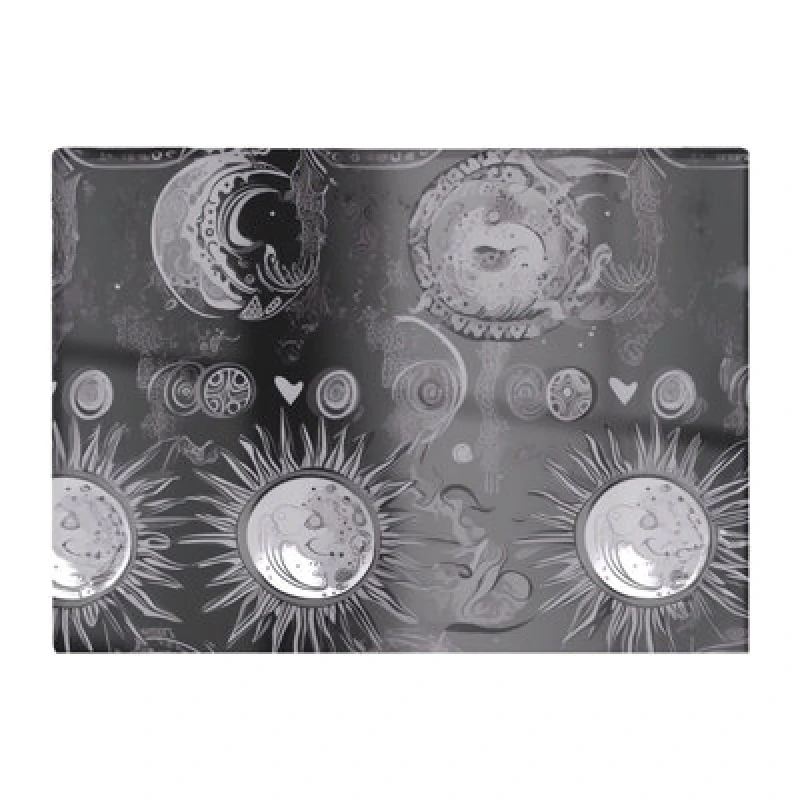 Image of Warren Reed Designer Black Grey Abstract Sun And Moon Glass Chopping Board