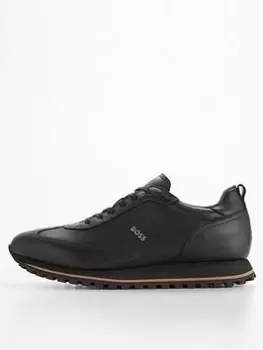 Image of BOSS Parkour Runn Leather Trainer, Black, Size 11, Men