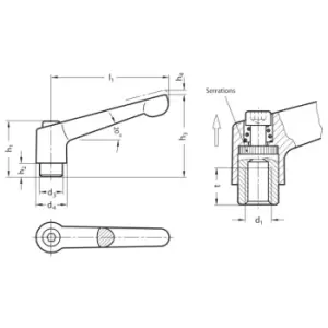 GN300-45-M6-SW Adjustable Hand Lever; Black, Female