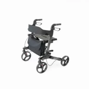 image of NRS Healthcare Triple Fold Lightweight Aluminium 4 Wheel Rollator Walking Aid with Seat & Bag - Grey