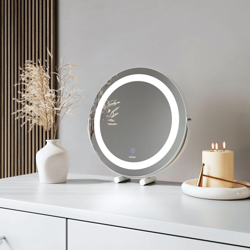 Image of CARME HOME Ada White Mini Touch Sensor LED Light Mirror White Unisex