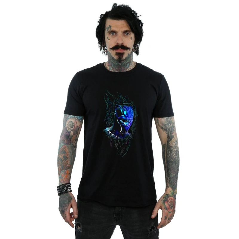 Image of Marvel Marvel Men Black Panther Neon Mask T-Shirt Size: Small Black S Male 5057864298024