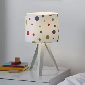 Image of Glow Beacon Dots Printed Multicolour Wood Effect Tripod Table Lamp