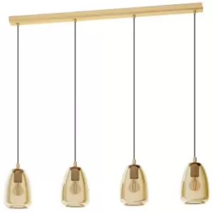 Image of Alobrase 4 Lamp Straight Bar Pendant Ceiling Light Brushed Brass - Eglo