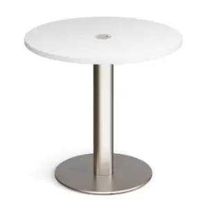 image of Monza circular dining table 800mm in white with central circular cutout and Ion power module in white