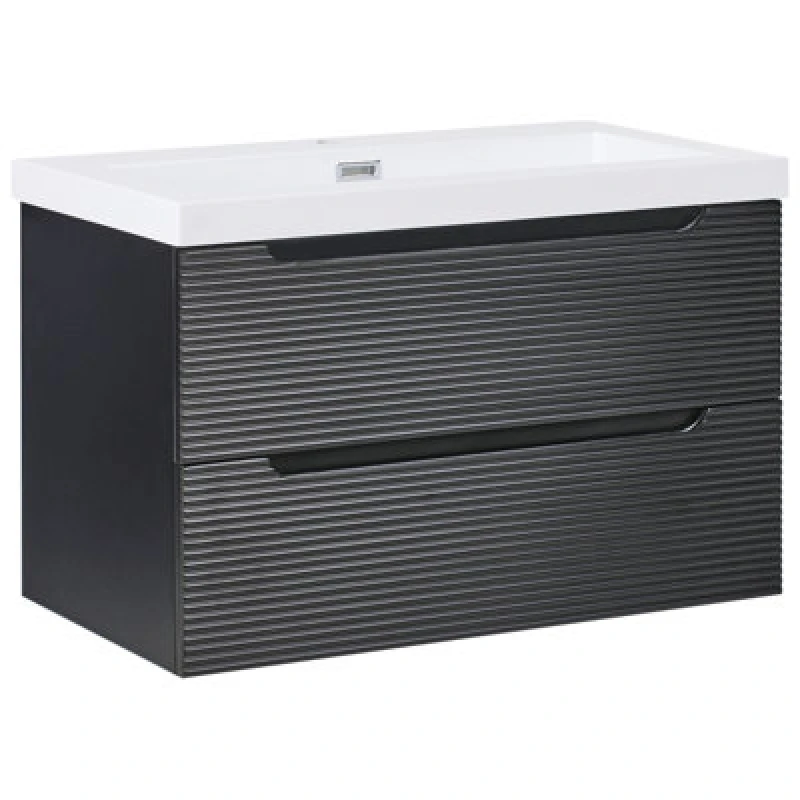 Image of Beliani Wall Mounted Vanity Unit With Basin Makana 80 Cm Black
