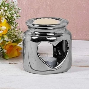 Image of Ceramic Silver Wax Oil Heart Warmer By Lesser & Pavey
