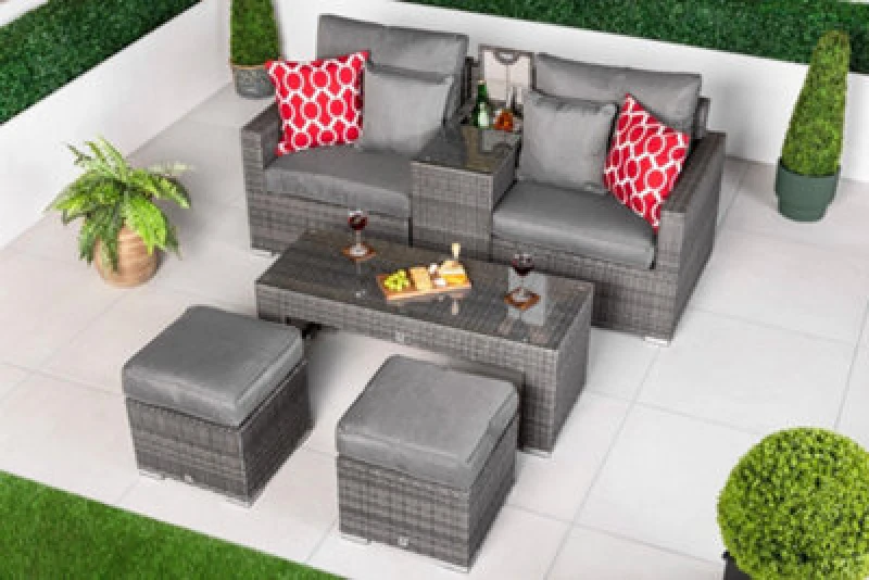 Image of Thats Furniture Havana Modular Sofa Rattan Garden Balcony Furniture Set & 2 Stools in Grey Grey Unisex