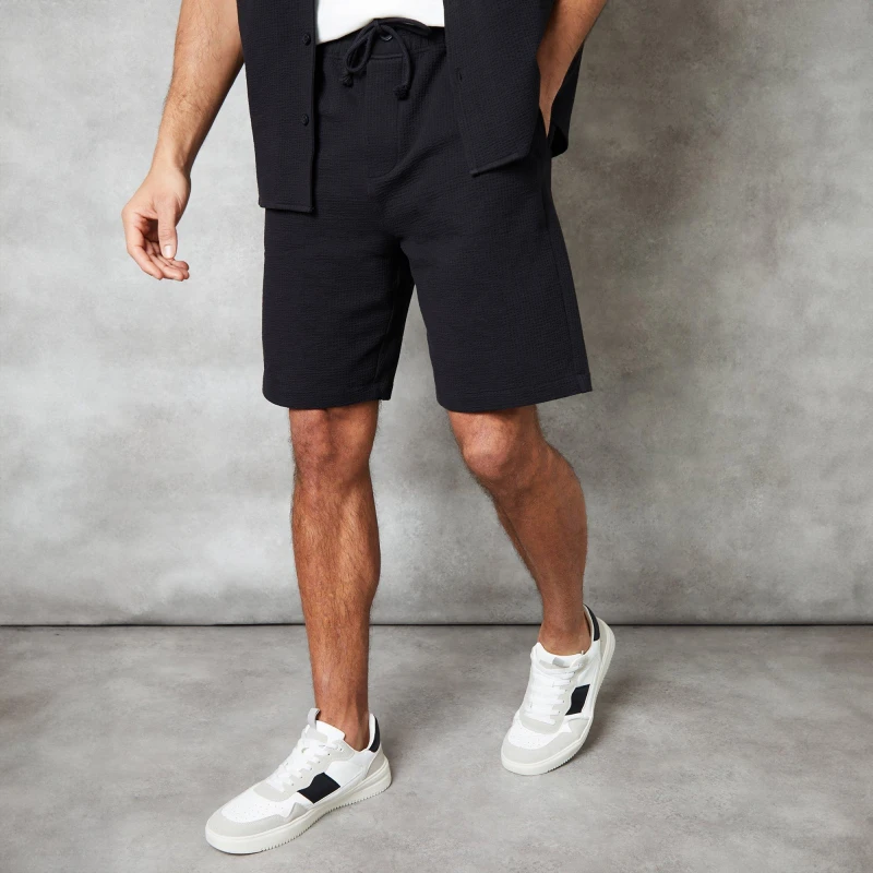 Image of Threadbare Textured Cotton Shorts With Stretch - Black S
