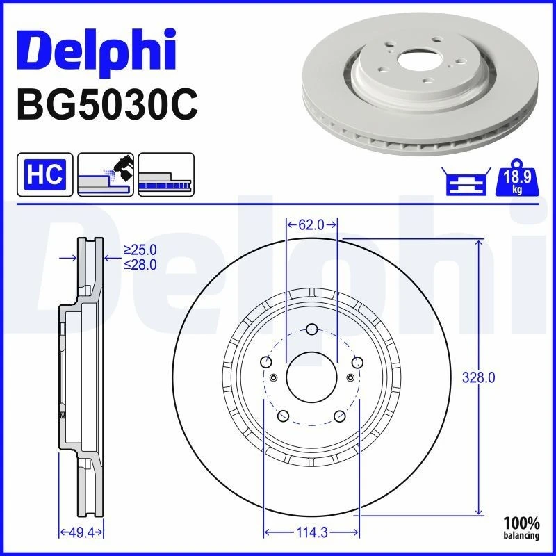Image of DELPHI Brake disc DELPHI BG5030C