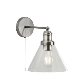 Image of Searchlight Pyramid - 1 Light Wall Satin Silver, Glass Shade, E27