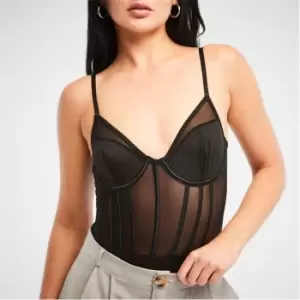 image of Missguided Petite Mesh Underwire Bodysuit - Black