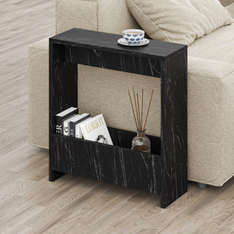 Image of DECORTIE Decortie - Simpi Modern Side End Table Multipurpose With Creativeness h 60cm 2 Tier - Black Marble Effect - Bendir M.SH.13191.11