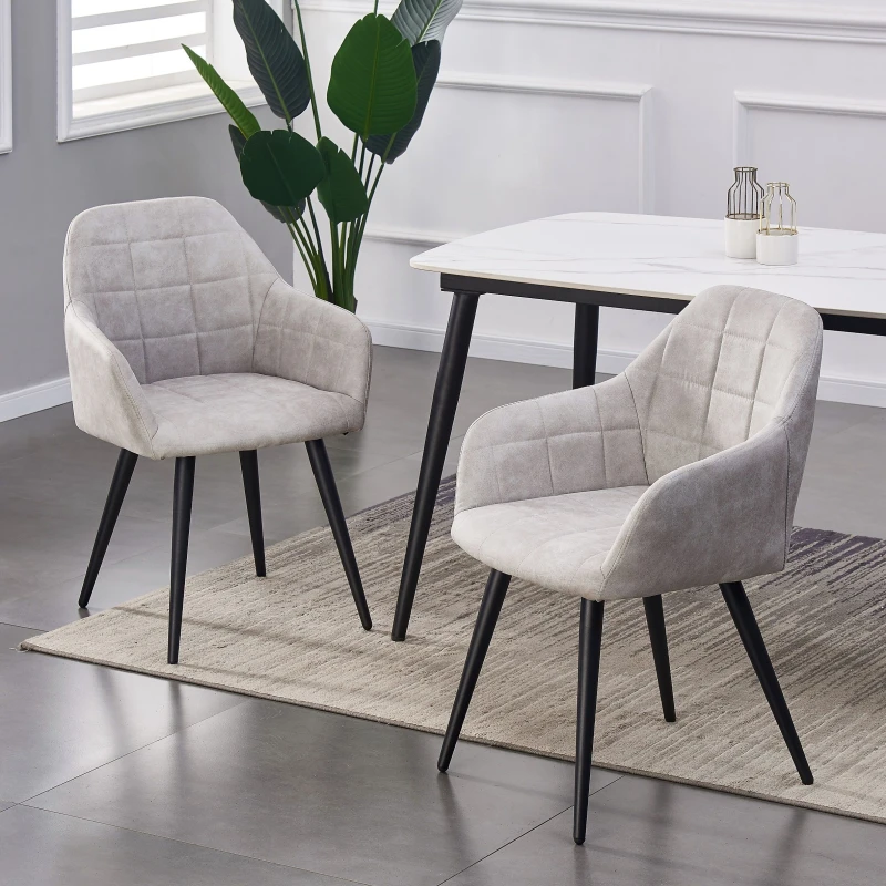 Image of MCC Direct Set of 2 Velvet Effect Dining Chairs Plush Padded Upholstered Accent Arm Chair - Adrian Light Grey
