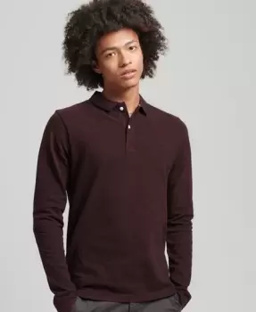 Image of Superdry Mens Vintage Tipped Long Sleeve Polo Shirt Black / Rich Deep Burgundy/Black - Size: M