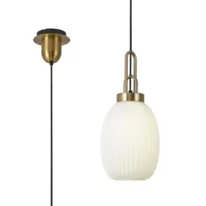 image of Yorktown Ceiling Pendant E27 With 20cm Almond Ribbed Glass, Opal Brass Gold, Matt Black