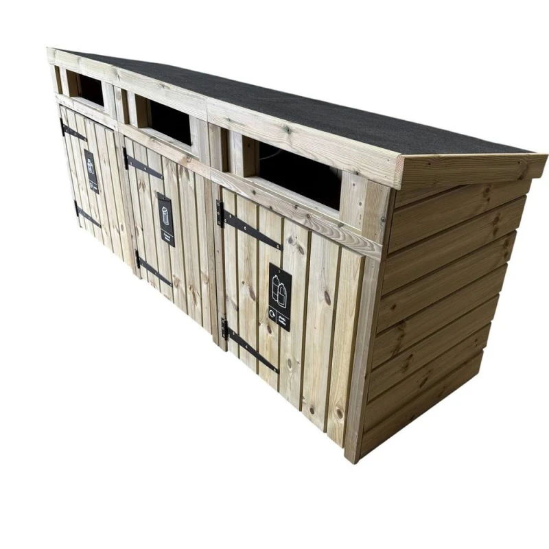 Image of Buttercup Farm Triple Commercial Bin Store for Outdoor Use - L218 x W65 x H93cm in Light Brown Light Brown Unisex