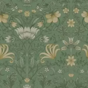 image of Holden Decor Vintage Floral Green Wallpaper - 10.05m x 53cm