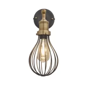 Image of Industville Brooklyn Balloon Cage Pewter Wall Light With Plug / 6" Copper Holder With Plug