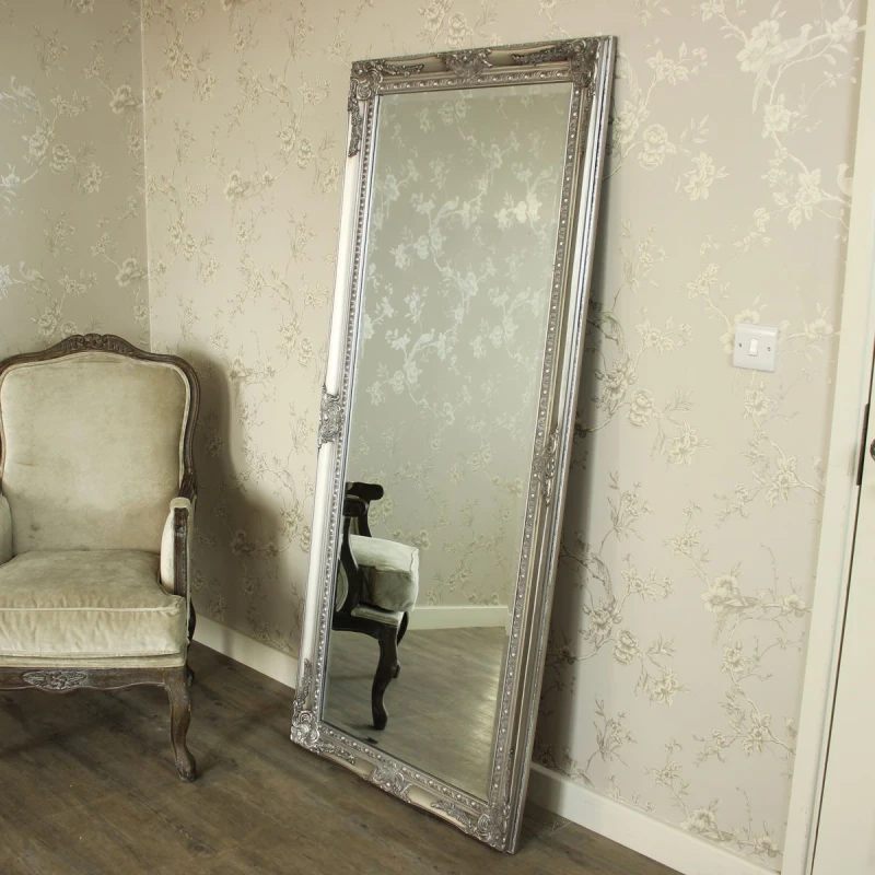 Image of Melody Maison Large Ornate Silver Wall/Floor Mirror 176cm X 76cm Silver