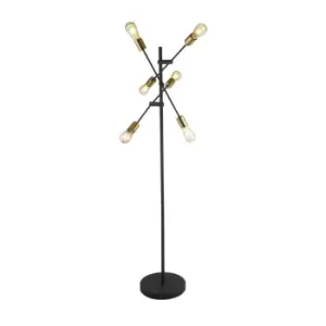 Image of 6 Light Floor Lamp Black And Satin Brass