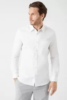 image of Mens White Slim Fit Textured White Ditsy Print Shirt