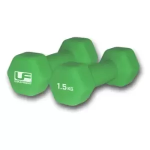 image of UFE Urban Fitness Hex Dumbbells - Neoprene Covered (pair) (2 X 1.5Kg - Green)