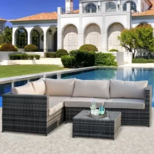 Image of Outsunny 3Pcs Rattan Dining Sofa Set Table Garden Furniture Outdoor w/ Cushion Loveseat