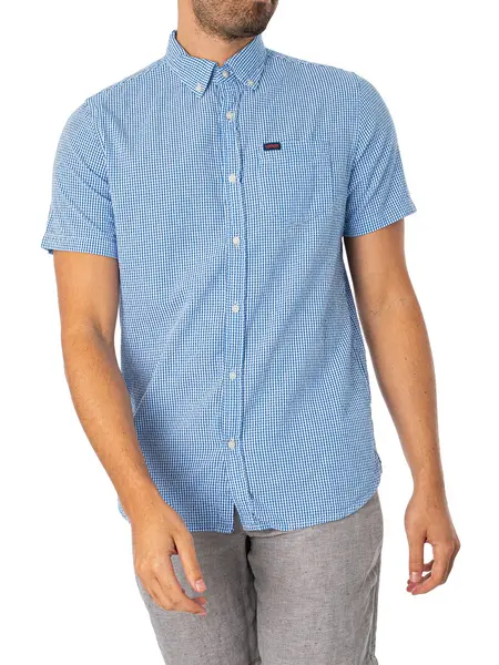 Image of Superdry Seersucker Short Sleeved Shirt Royal Gingham M