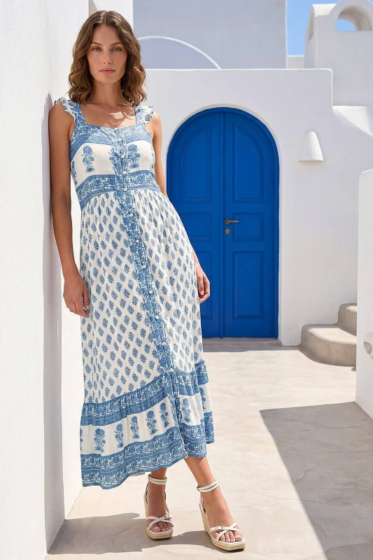 Image of Roman Womens Petite Floral Strappy Midi Dress in Blue Size: 18 Blue Female 18