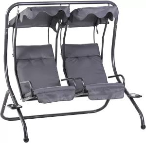 Image of Outsunny Canopy Swing Modern Outdoor Relax Chairs w/ 2 Separate Chairs, Headrests and Removable Shade Canopy, Grey