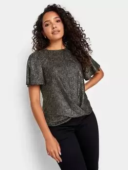 Image of M&Co Angel Sleeve Foil Wrap Top, Gold, Size 14, Women