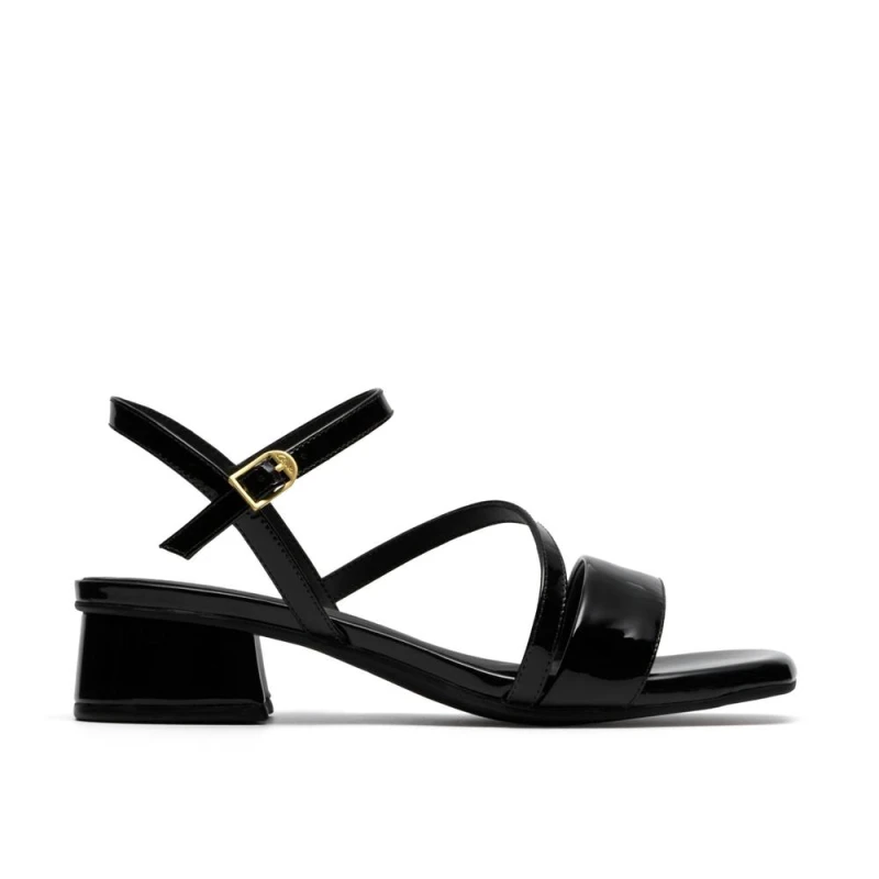 Image of Clarks Womens Serina35 Strap Black Patent Heeled Sandals Size: 4-Standard Fit Black Female 4-Standard Fit