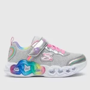 image of SKECHERS Silver Infinite Heart Lights Girls Junior Trainers