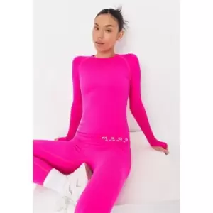 image of Missguided Seamless Rib Long Sleeve Full Length Top - Pink