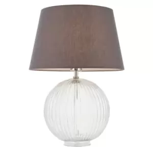 Image of Table Lamp Clear Ribbed Glass & Charcoal Grey Cotton 40W E27 Base & Shade