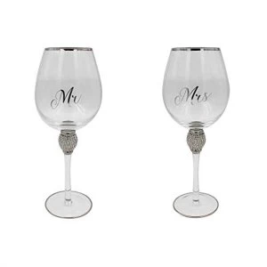 Image of Mr&Mrs Diamante Wine Glass Silver By Lesser & Pavey