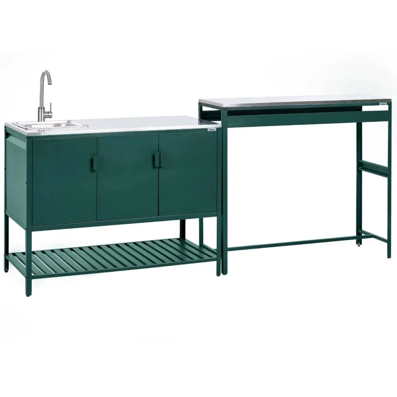 Image of Beliani 2 Piece Outdoor Kitchen Set With Sink Maenza Metal Green