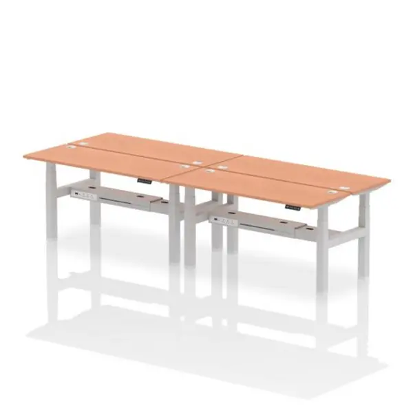 Image of Air Air Back-to-Back 1600 x 600mm Height Adjustable 4 Person Bench Desk Beech Top with Cable Ports Silver Frame HASCP4P16600BCHS