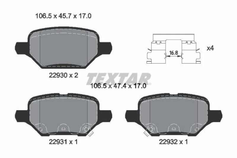 Image of Brake pad set TEXTAR 2293001
